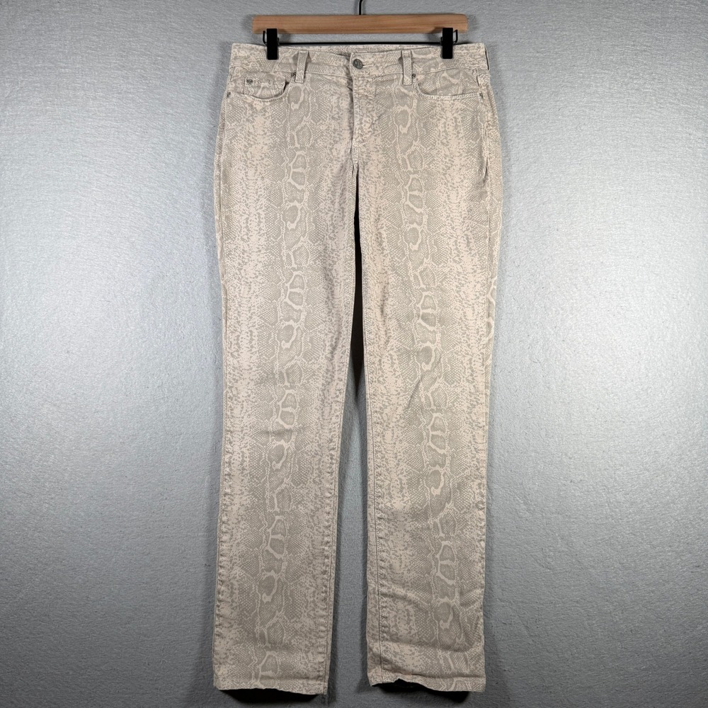 NYDJ Women Skinny Snakeskin Print Pants Tan Beige Animal Print Size 6 30265DTP12